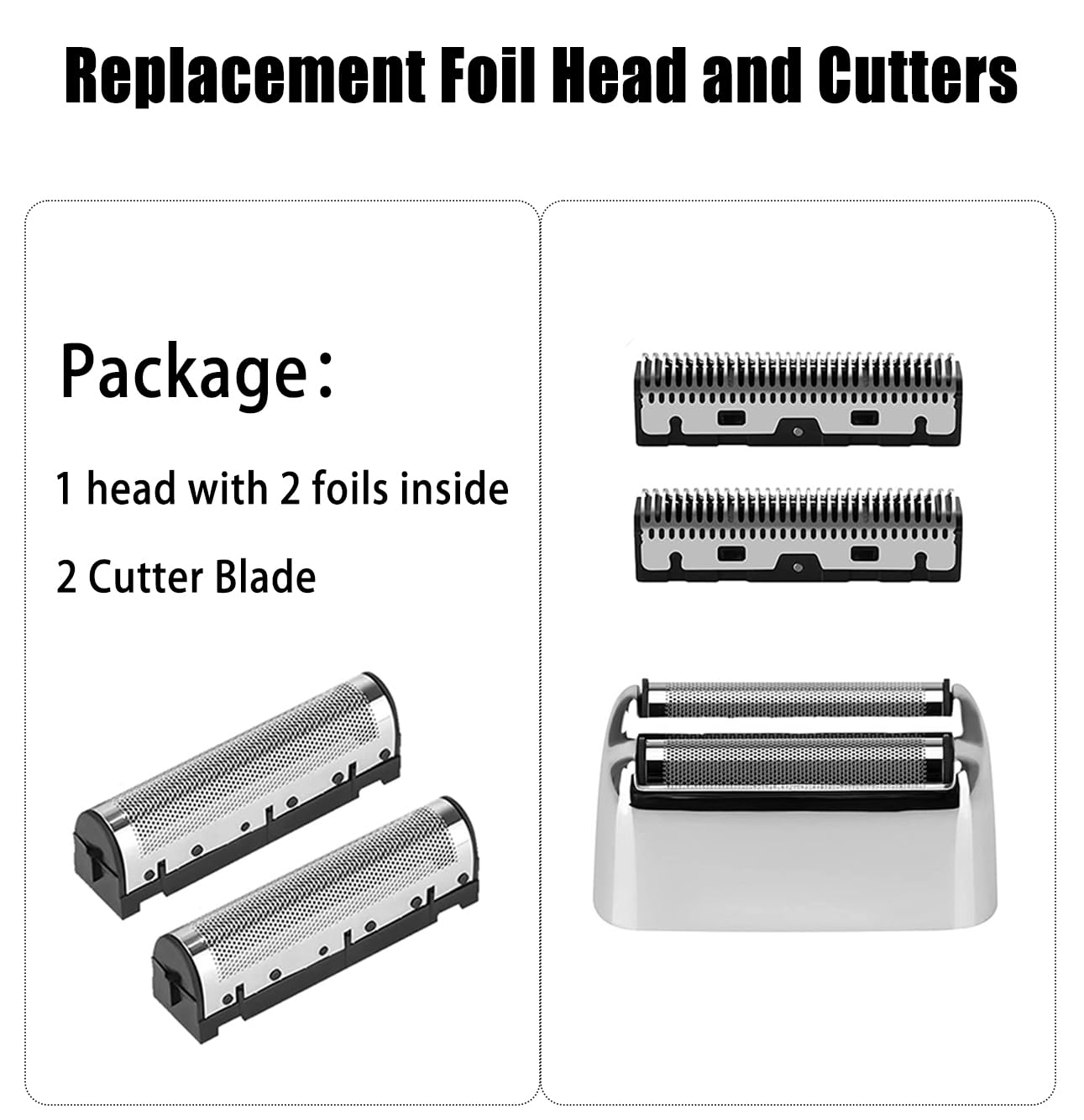 Kaynway Replacement Foil and Cutters for BaBylissPRO Barberology Double Foil Shaver, Professional Foil Cutter Blade for BaBylissPRO Barberology FX Collection Metal Foil Shaver (Silver)