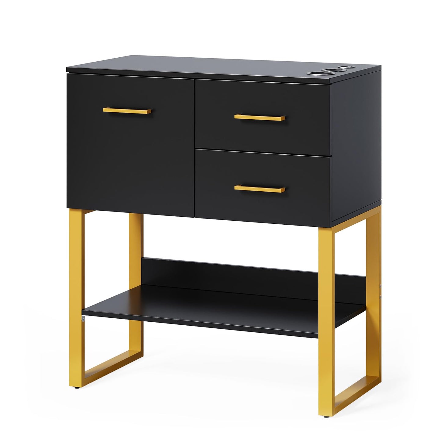 OmySalon Beauty Barber Station, Salon Stations for Hair Stylist, Salon Storage Cabinet with Drawers & Hair Dryer Holders, Styling Station for Spa Dresser, Black