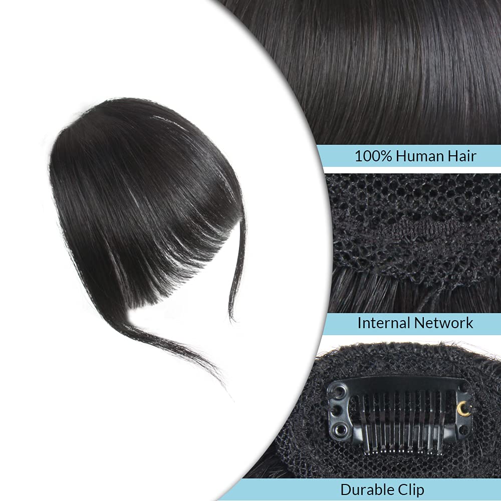 Clip-In Bangs - Natural Real Human Hair Wispy Fringe Extensions | Black Brown Flat Bangs