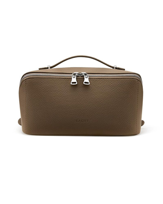 EACHY Travel Makeup Bag, Lychee Leather Large Capacity Cosmetic Bag for Women, Open Flat Toiletry Bag with TPU Brush Compartment, Waterproof Skincare Organizer Travel Essentials