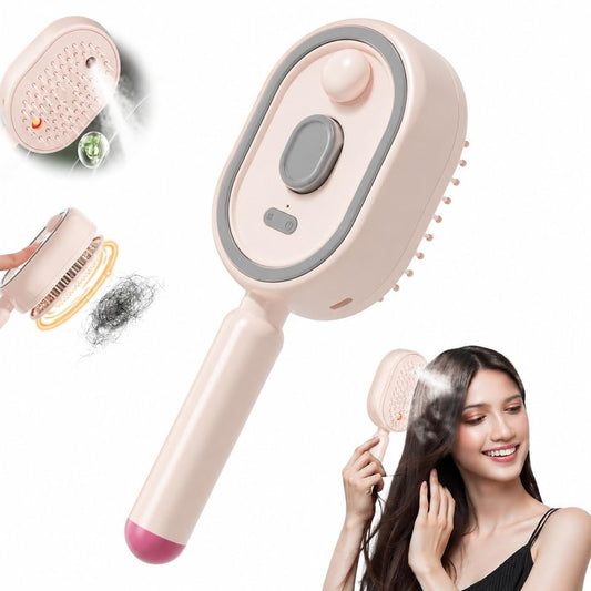 Electric Spray Massage Comb Rechargeable 3 in 1 Water Mist 8 54 x 3 07 Self Cleaning Detangling Brush Pink