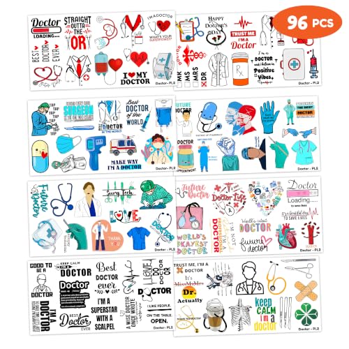 Doctor Tattoos for Kids - 96 PCS Medical & Nurse Themed Temporary Tattoos - Party Favors & Classroom Rewards