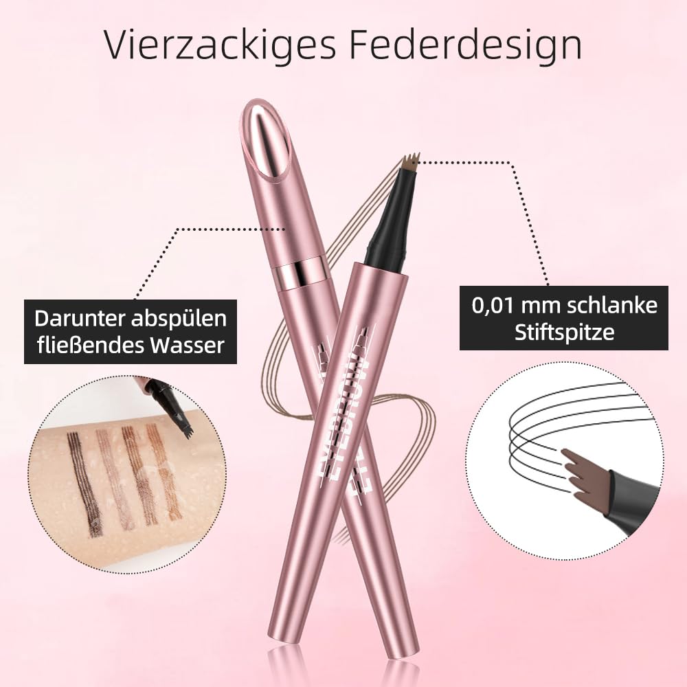 2026 New Microblading Eyebrow Pen, Upgrade 4-Tip 3D Eyebrow Pencil, Waterproof Long-Lasting Fine Stroke Contouring Pen, Natural Makeup Effect for All Day (Black)