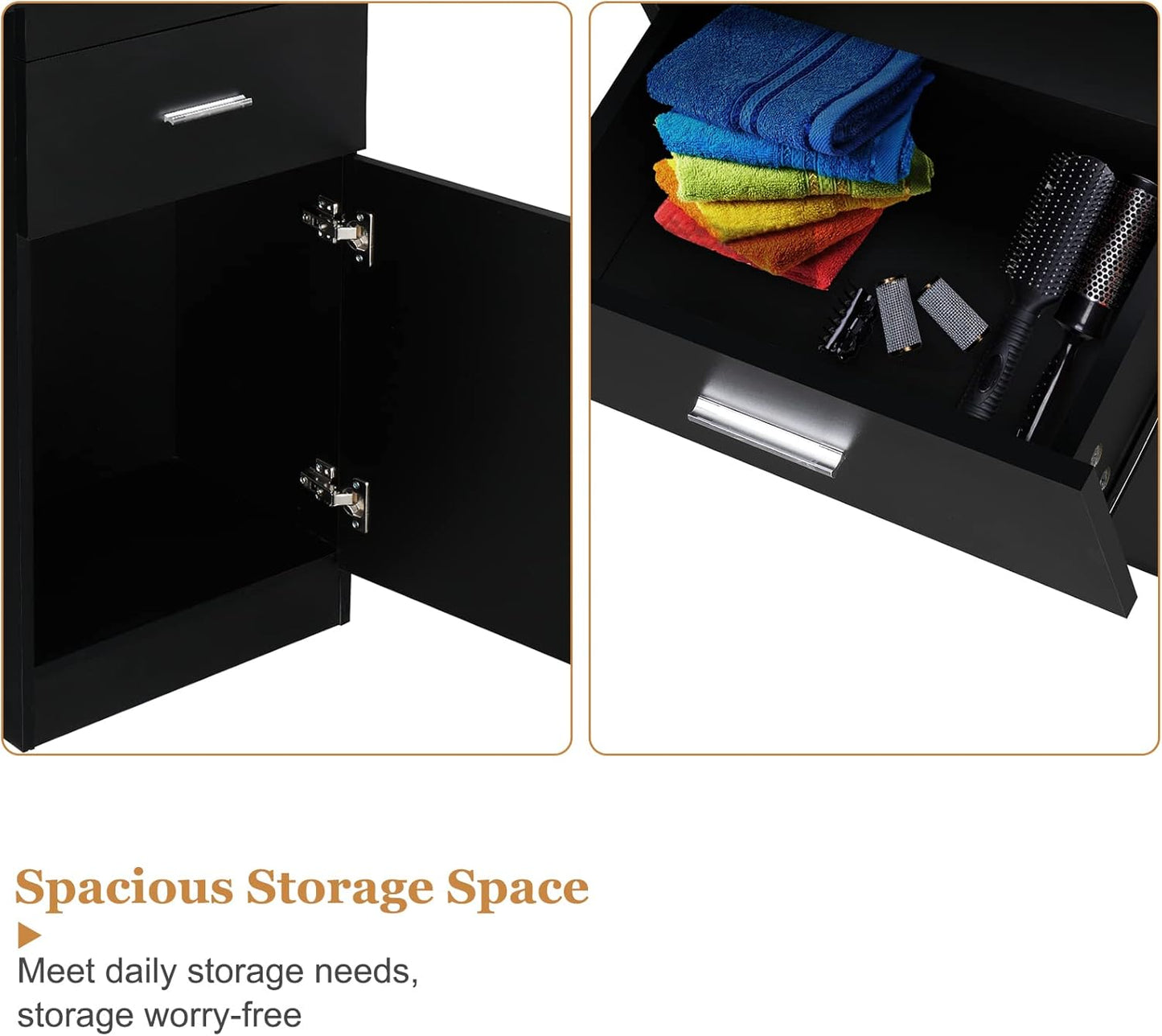 Salon Stations for Hair Stylists - Beauty Salon Storage Cabinet with 2 Drawers & 6 Hair Dryer Holders | Black