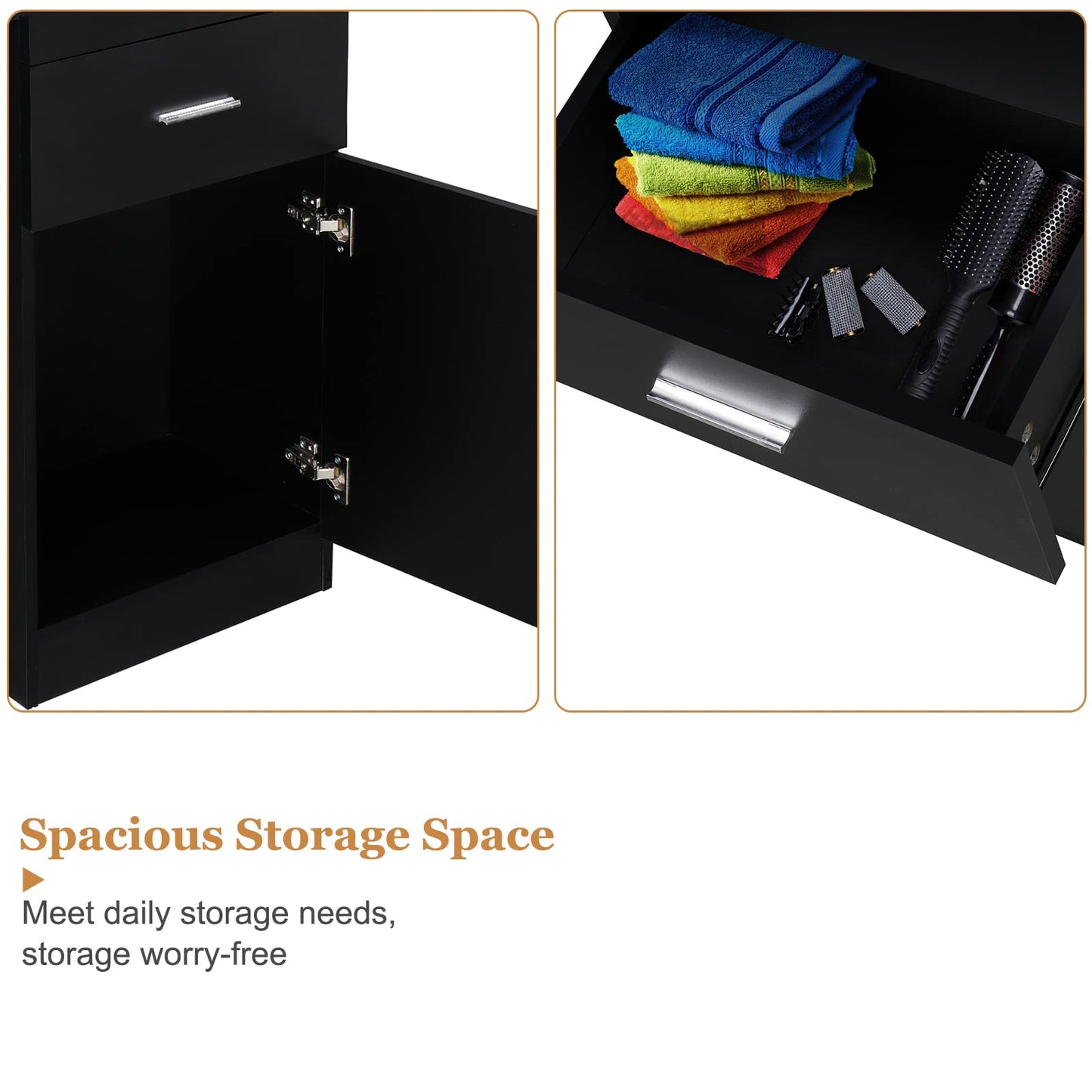OmySalon Salon Stations for Hair Stylist, Beauty Salon Storage Cabinet, Hair Styling Equipement Set with a Large Storage Cabinet, 2 Drawers and 6 Hair Dryer Holders, Black