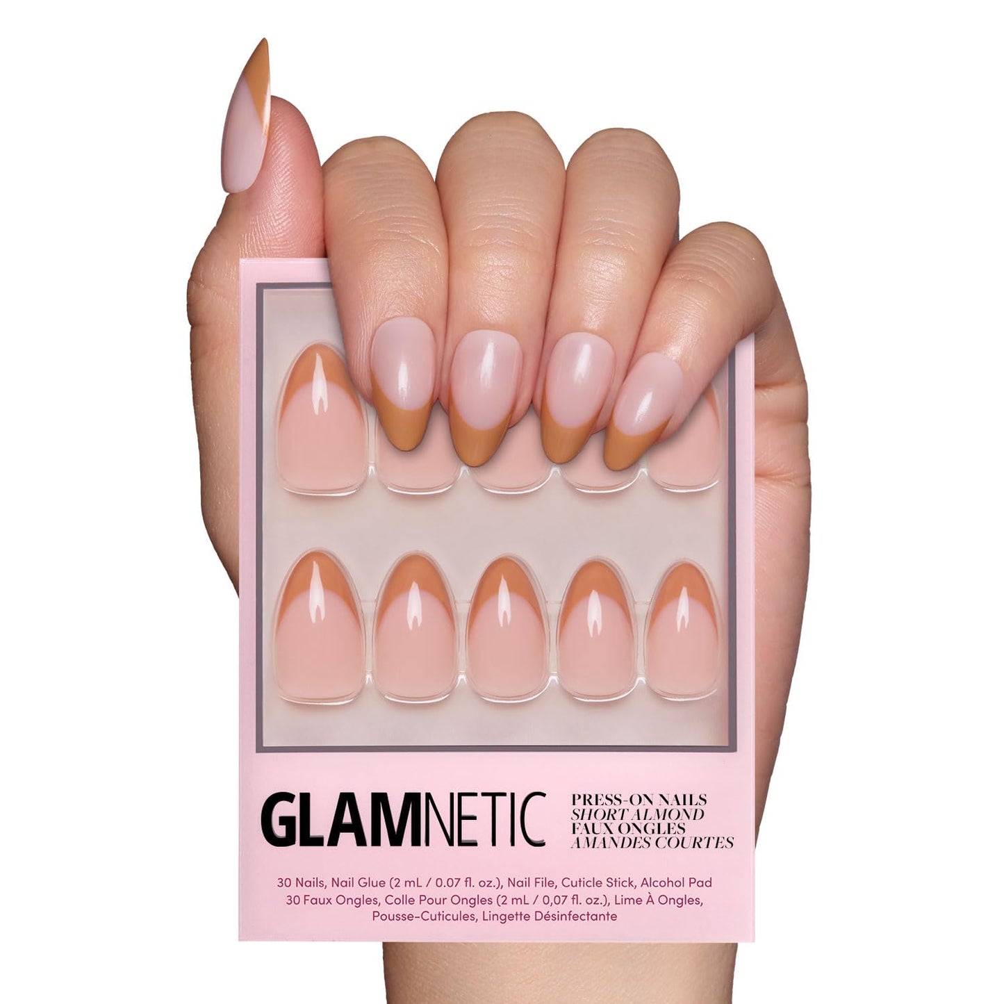 Glamnetic Press On Nails - Into Blue | Glazed Short Oval Fake Nails with Periwinkle French Tips | 30 Nail Kit with Glue, 15 Sizes