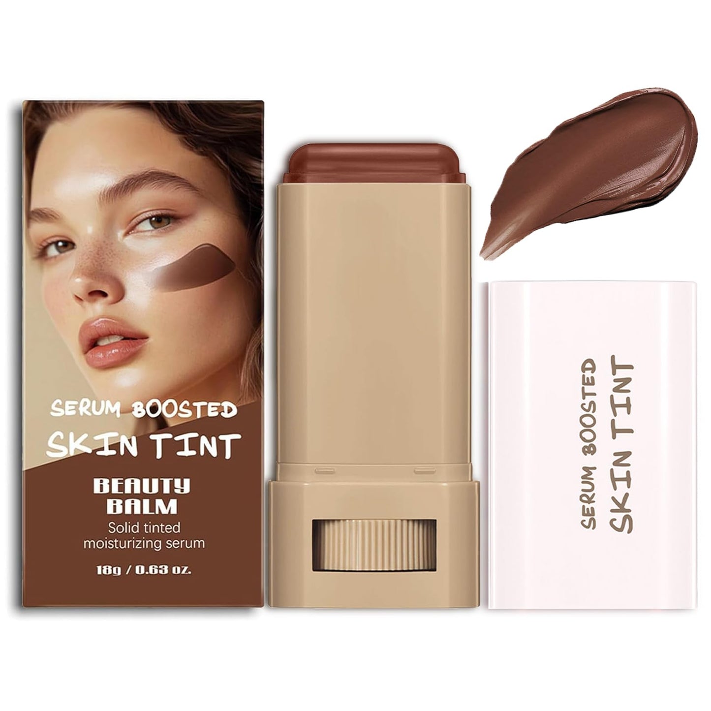 Beauty Balm Serum Boosted Skin Tint,Hydrating Tinted Moisturizer,Lightweight Solid Tinted Foundation Stick,Sheer to Medium Coverage,Face Tint Balm Contour Stick,Tattoo Cover Up Makeup(#02)