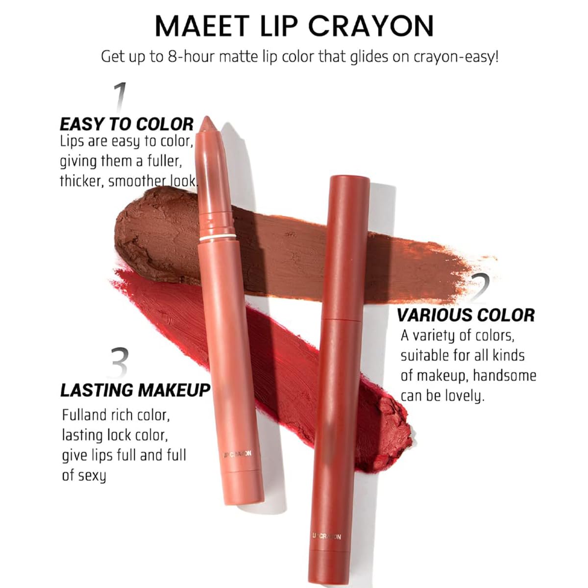 Pakivs 12 Colors Crayon Lipstick Set, Non-Fading Non-Stick Cup Matte Lipstick Pen Waterproof Long Lasting Velvet Lipstick Pencil Lip Liner (Set A + Set B)