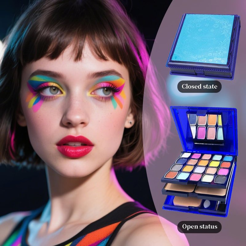20 Color Eyeshadow Palette & Lipstick Blusher Set - Full Face Makeup Kit with Mirror, Brushes & Sponge