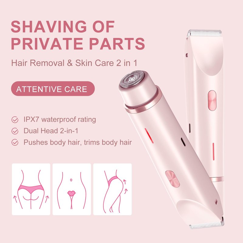 Dermave Bikini Shaver,Bikini Trimmer for Women,2 in 1 Dual Head Waterproof & Painless Electric Razors for Pubic Hair(Pink)