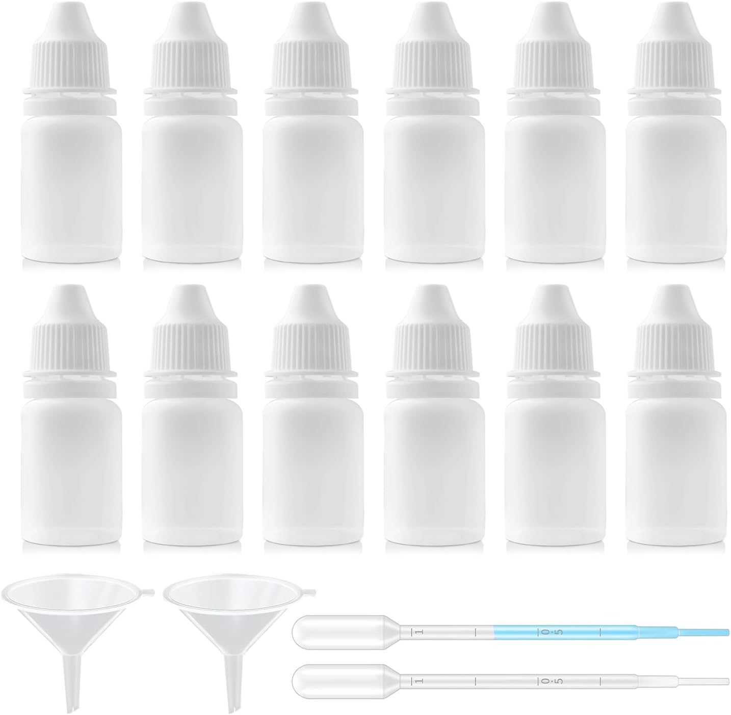 5ML Squeezable Dropper Bottles - 12PCS Refillable Eye Liquid Containers with Screw Cap | Portable White Plastic