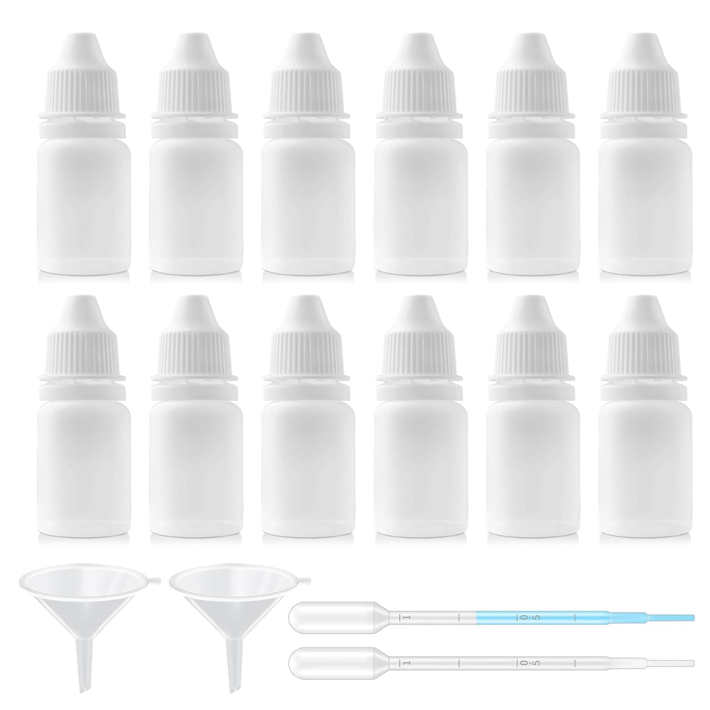 Burry Life Science 12PCS 3ML White Plastic Empty Squeezable Dropper Bottles Portable Eye Liquid Dropper Small Plastic Refillable Containers with Screw Cap and Plug (White, 3ML)