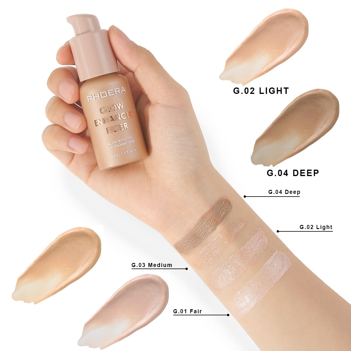 PHOERA Skin Glow Tint Foundation - Natural Radiant Finish | Flawless Silk Effect, 01 Fair