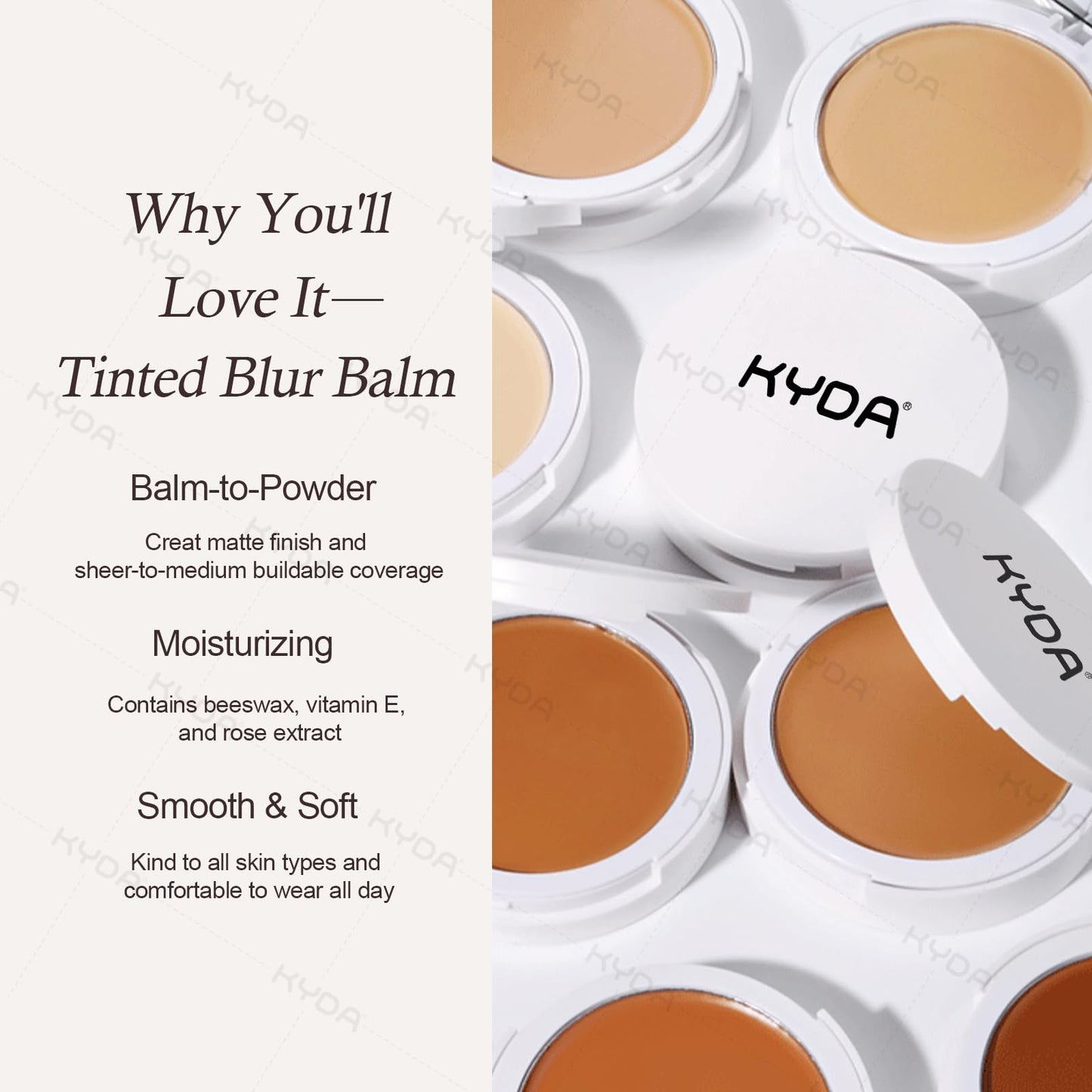 KYDA Tinted Foundation Balm, Concealer Cream Blur Balm Formula, Soft-focus Matte Finish Natural Buildable Coverage, Cream-to-powder Makeup, Weightless Long-lasting Cream Foundation,BBD01