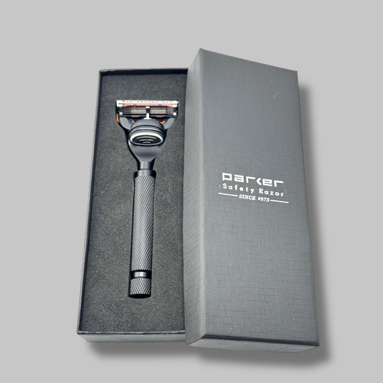 Parker 5-Blade Razor Handle Compatible with Gillette® Fusion® Cartridges – Weighted Metal Handle with Textured Grip for Smooth, Tug-Free Shaving | Luxury Men’s Gift | 1 Cartridge Included (BLACK)