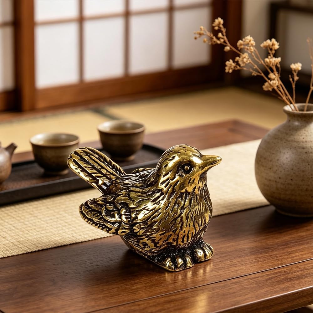 Brass Bug Figurines Set - 3 Metal Statues of Sparrow, Cricket & Butterfly for Home Office Decor