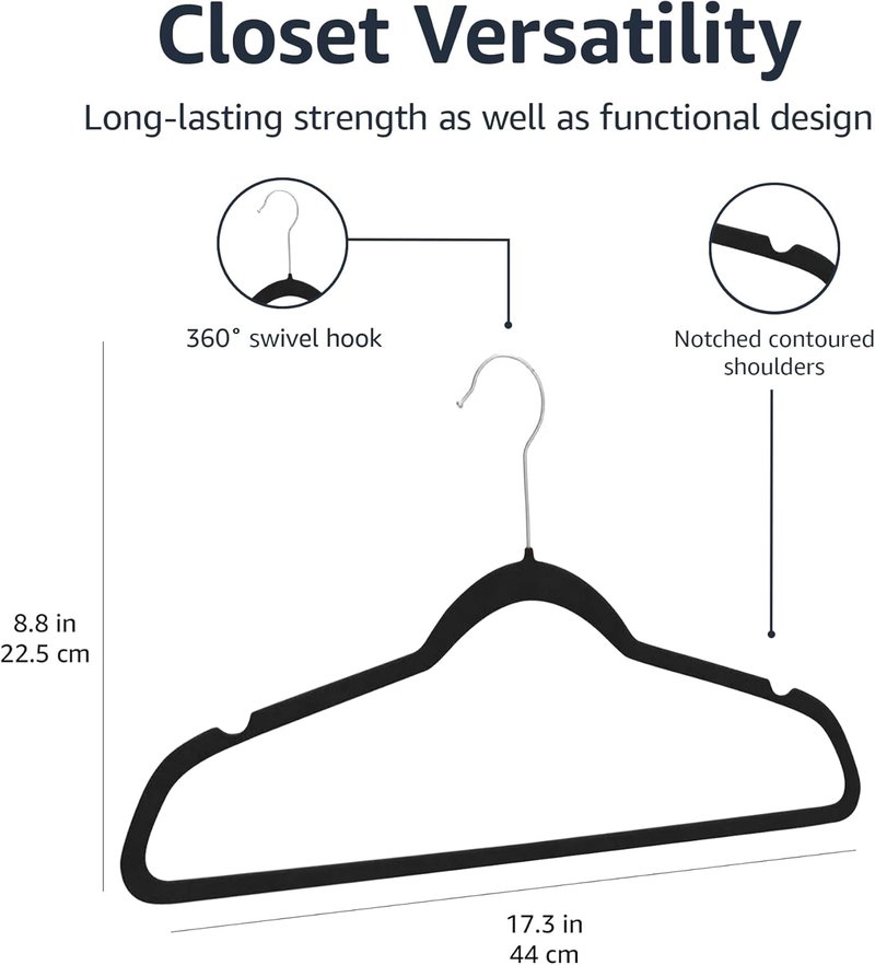 Space Saving Velvet Non-Slip Suit Hangers - 50-Pack Black Closet Organizer