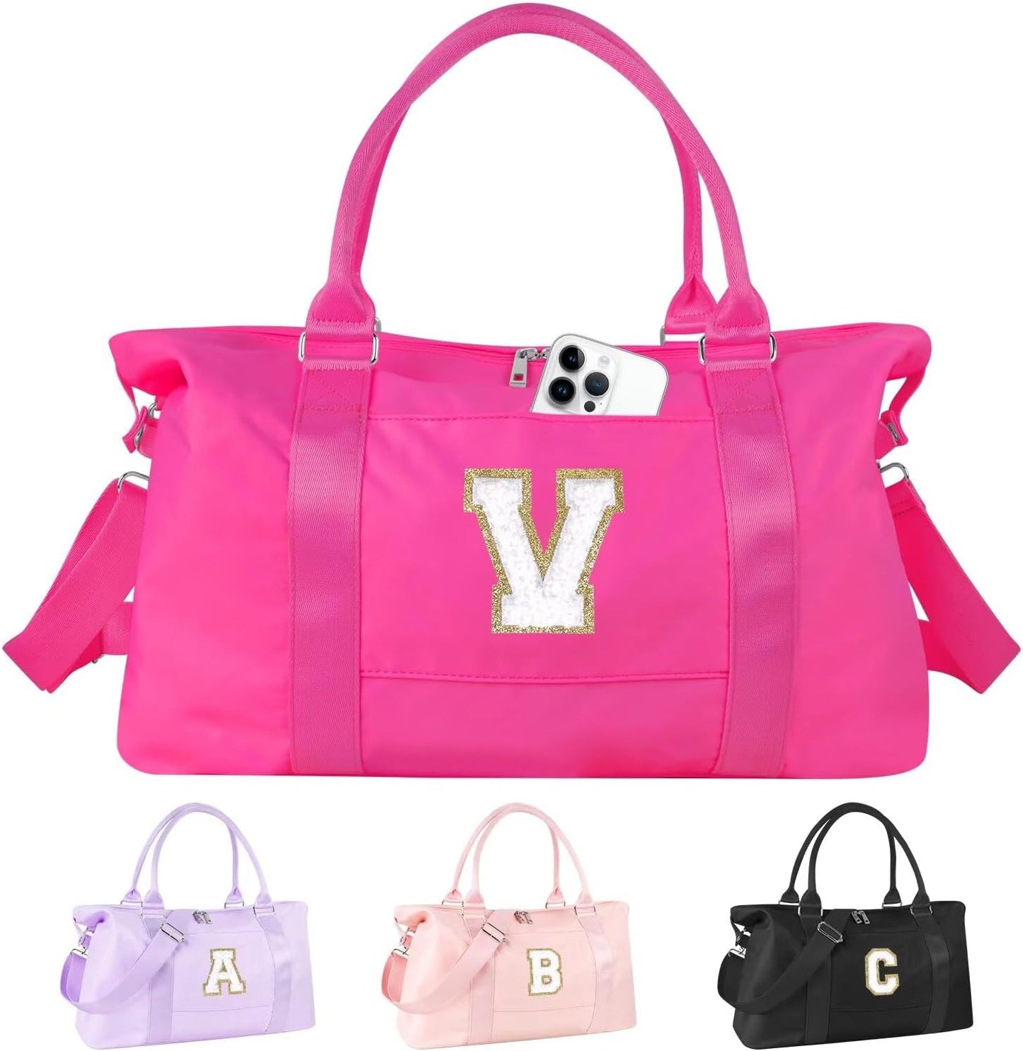 Dance Gym Duffel Bag - Personalized Initial Weekender for Teen Girls | Pink Overnight Carry-On & Cheer Bag