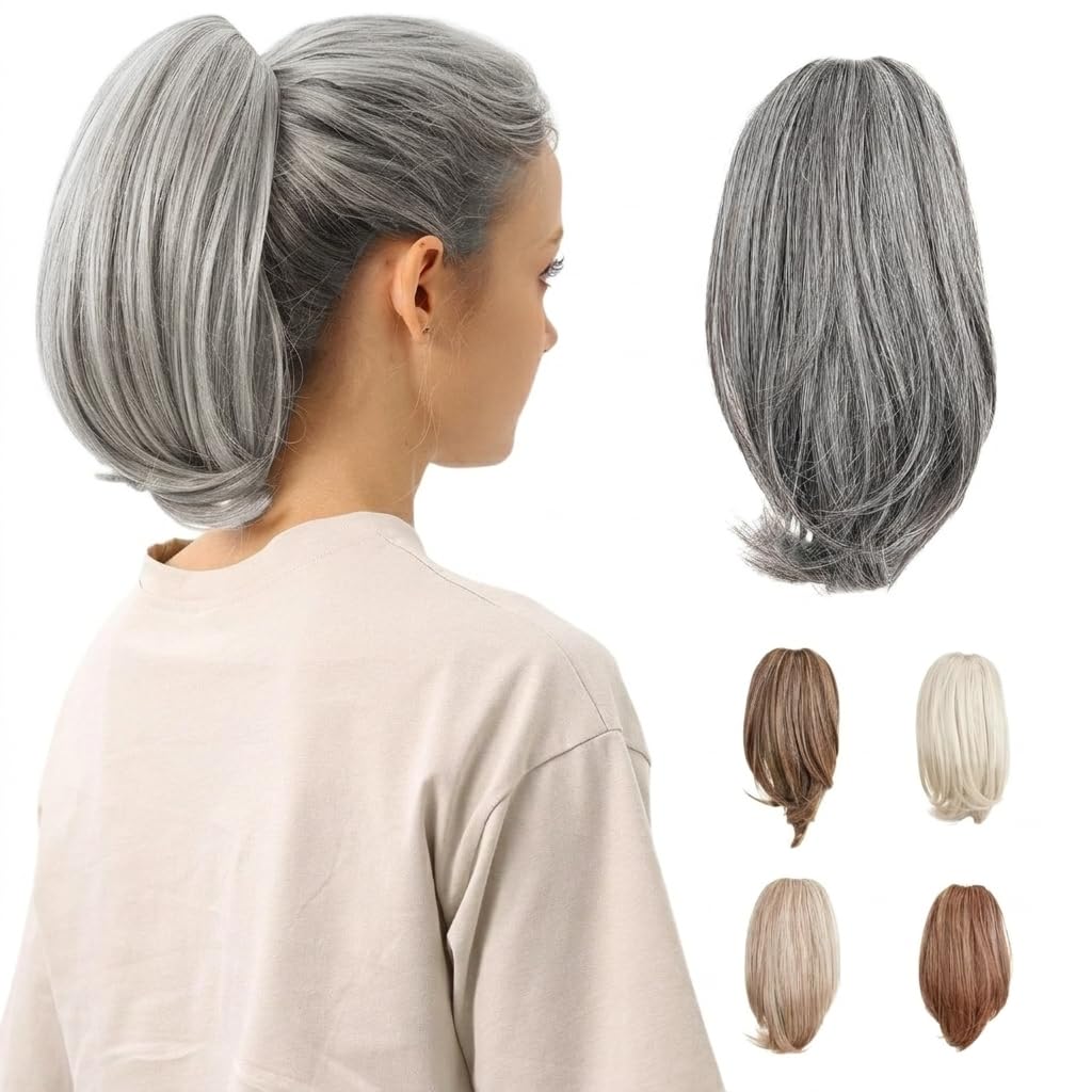 10-Inch Straight Claw Clip-In Ponytail Hair Extensions - Black | Realistic Synthetic Hair for Women & Men