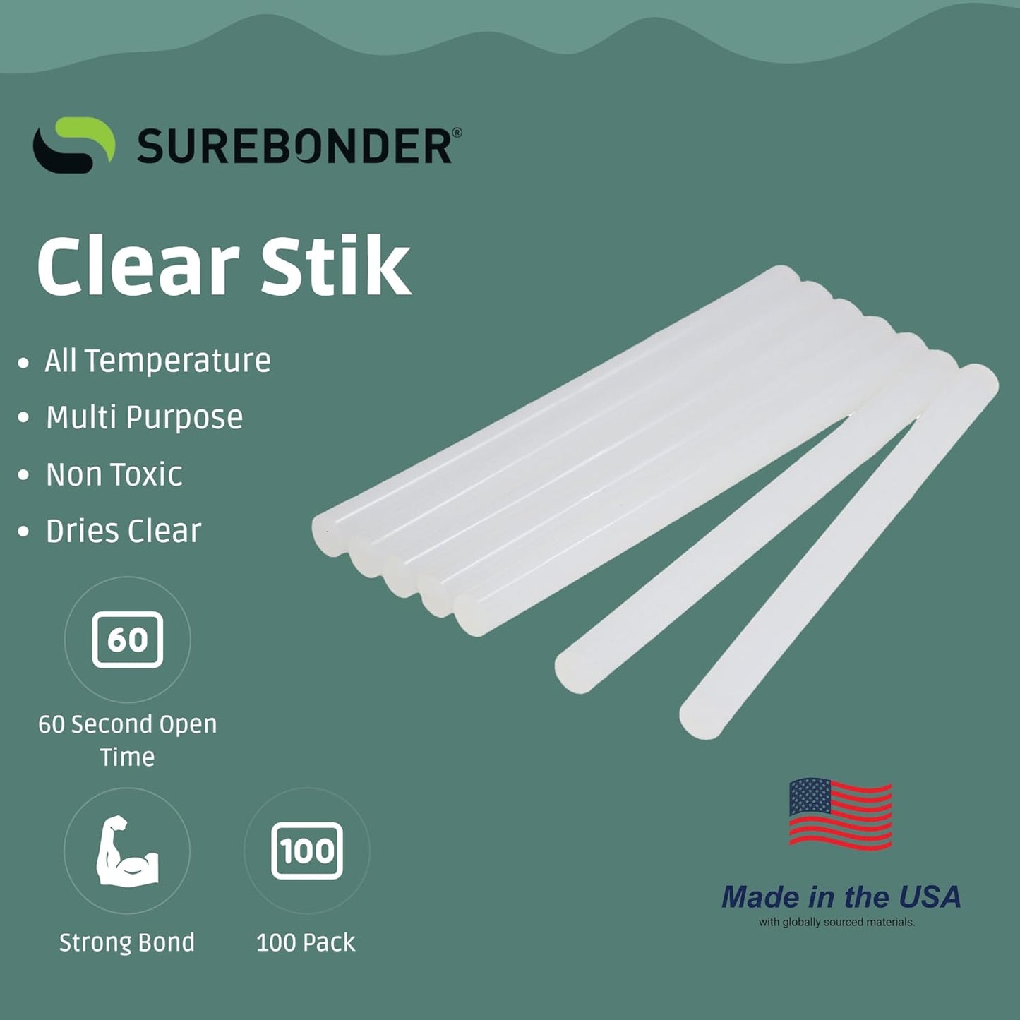 Surebonder Hot Glue Sticks - Mini Size 0.27" Diameter, 4" Length | All-Purpose for DIY & Crafts - 100 Pack, Clear