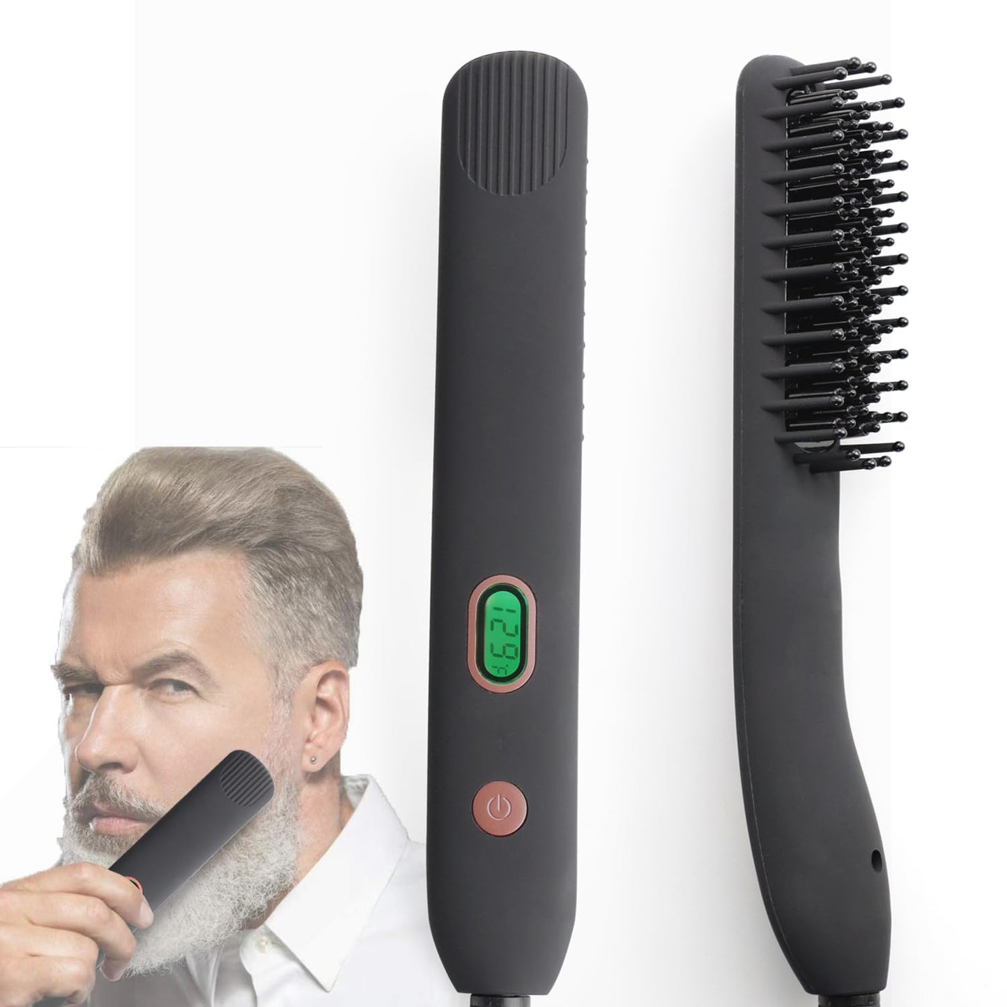 BenRich Beard Straightener for Men, Ceramic Ionic Heated Beard Brush, Anti-Scald, 5 Temp LCD Display, Electric Beard Styler, Travel Home Use, Gifts for Men Husband Birthday, Father's Day, Anniversary