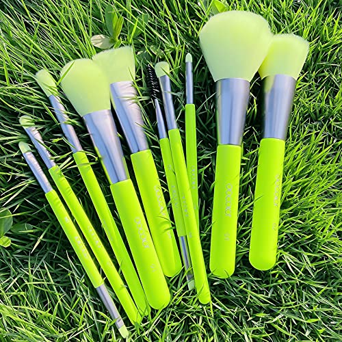 Docolor 10-Piece Makeup Brush Set - Premium Synthetic Neon Green Kit