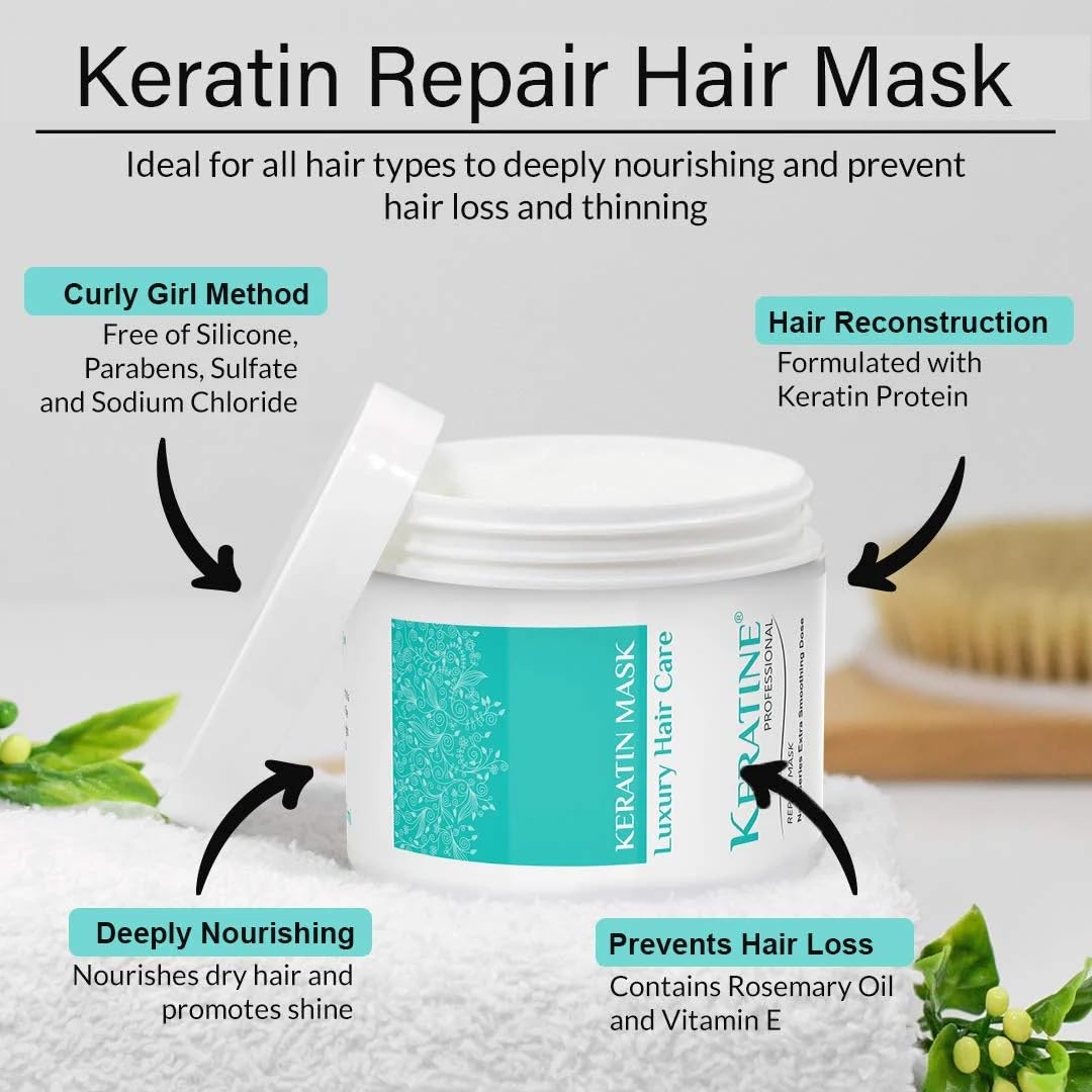 MT Kera Tine Professional's Hair Mask with Deep Nourishment and Repair, 500ml, Restores and Hydrates, for Dry and Damaged Hair