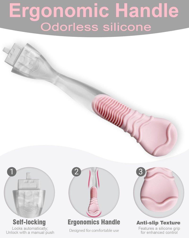 Replacement Razor Handle Compatible with Gillette Venus, Non-Slip Ergonomic Grip, Handle Only, Pink, 2 PCS