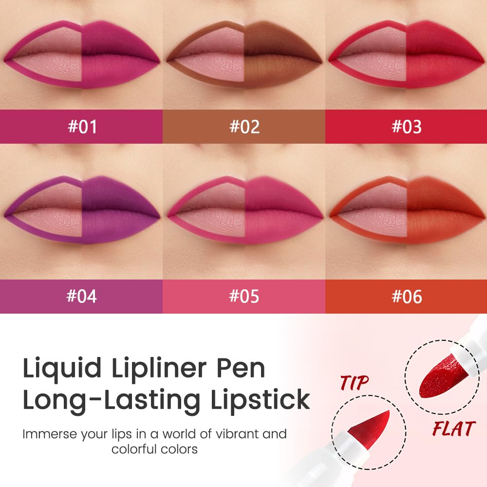Warm Brown Dual-Tip Liquid Lip Liner Pen - Waterproof Matte Finish for Full Coverage & Precision Lining | Long-Lasting Makeup Tool