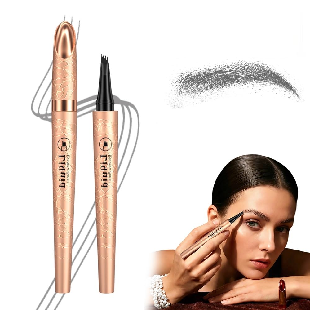 Microblading Eyebrow Pencil - 4-Prong Micro-Fork Tip for Precise Application | 3D Waterproof & Long-Lasting, Light Brown
