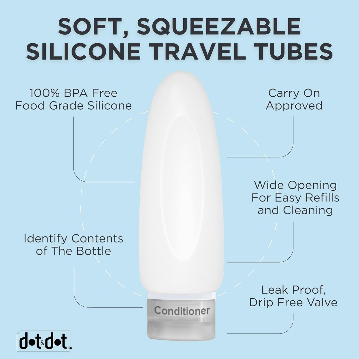 Leak Proof Travel Bottles - TSA Approved 3oz Silicone Toiletries for Shampoo & Conditioner | Set of 4 with Labels