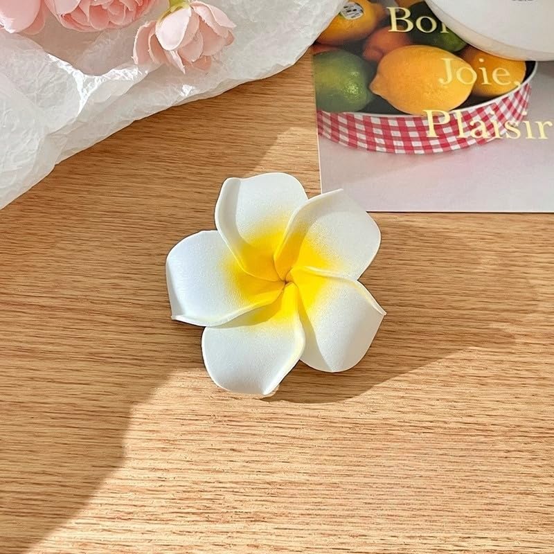Hawaiian Flower Hair Clips - Tropical Frangipani Foam Clips for Women | 4 Pcs Set in White & Pink
