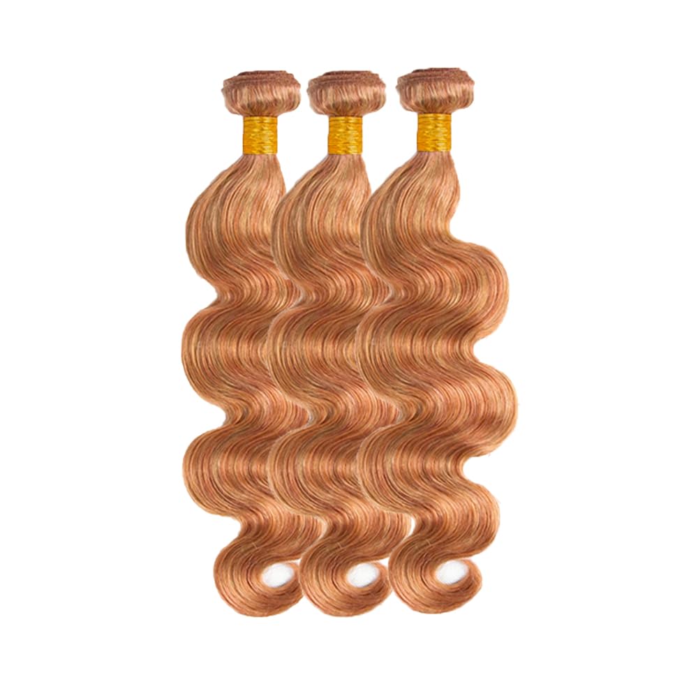 Highlight Body Wave Bundles P2730 Bundles Human Hair 22 24 26 Inch Peruvian Virgin 2 Tone Honey Blonde Mixed With Light Brown Bundle Hair Weave