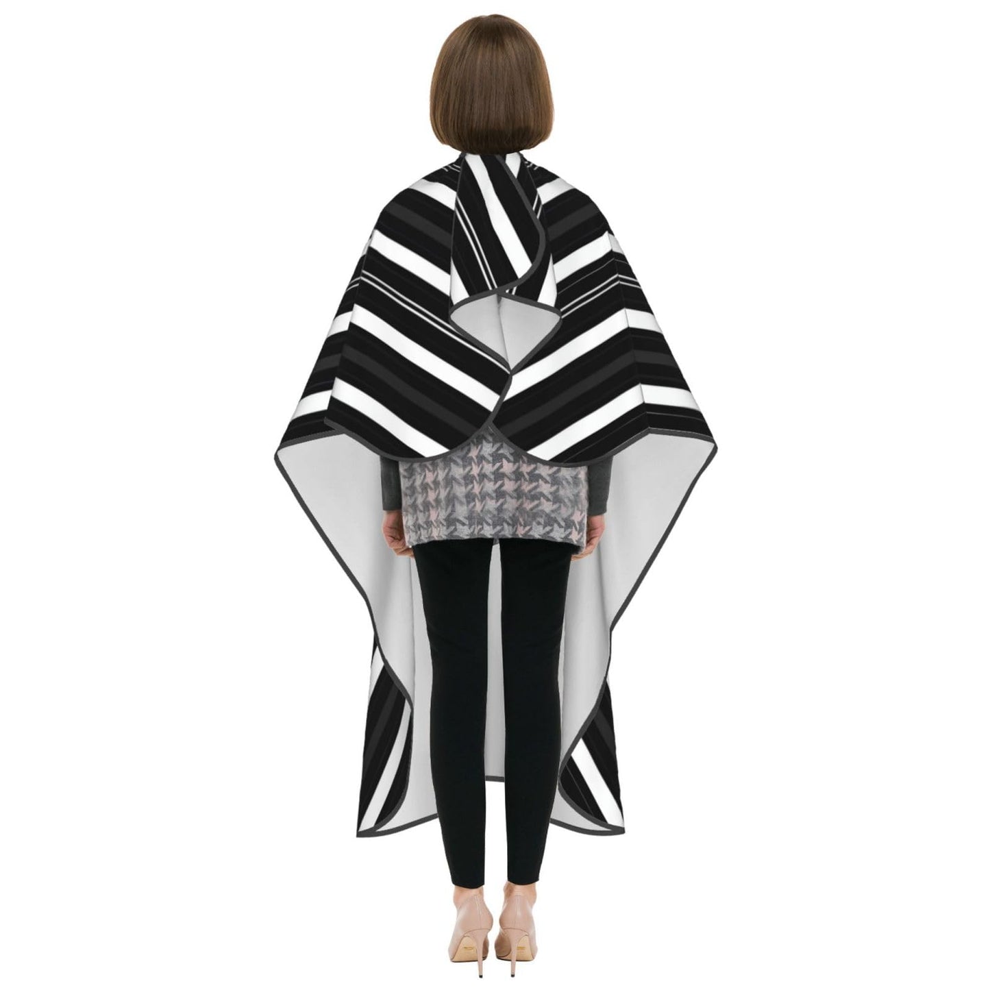 Black White Aesthetic Stripes Adult Professional Hair Cutting Cape Adjustable Snap Large Size 55x66 in