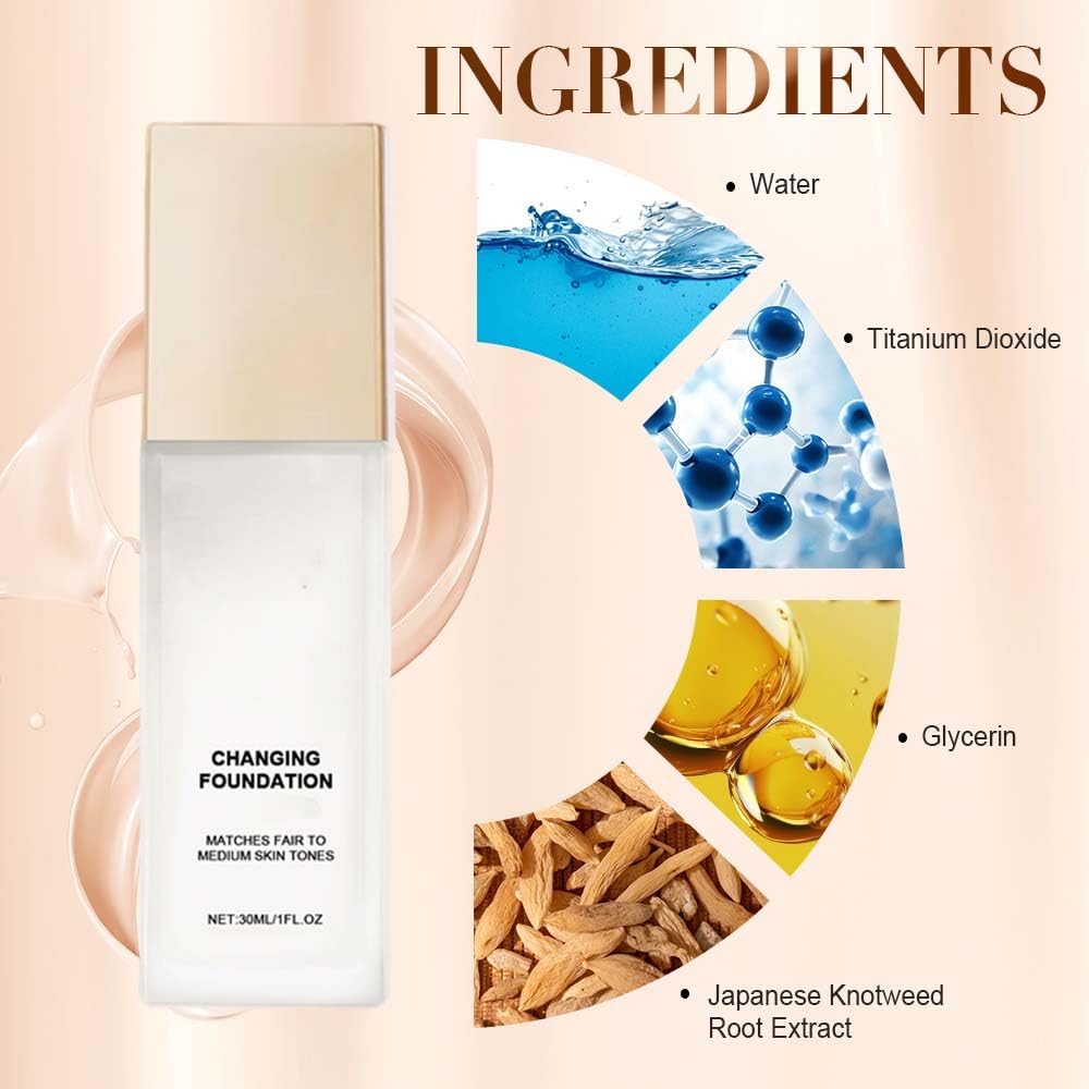 Color Changing Foundation for Mature Skin - Adapts to Skin Tone, Buildable Coverage, 12-Hour Wear | 3 Pcs
