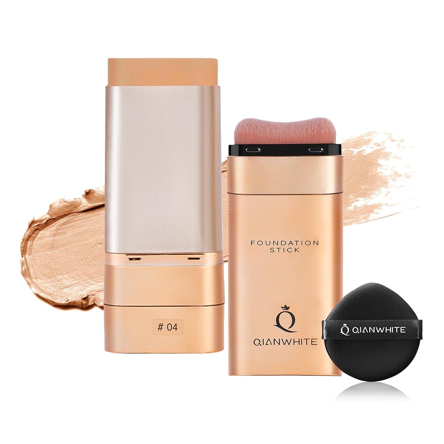 Foundation Stick for Mature Skin - Buildable Light to Full Coverage Makeup | Dual-Ended with Brush - Natural Dewy Finish (Chocolate)