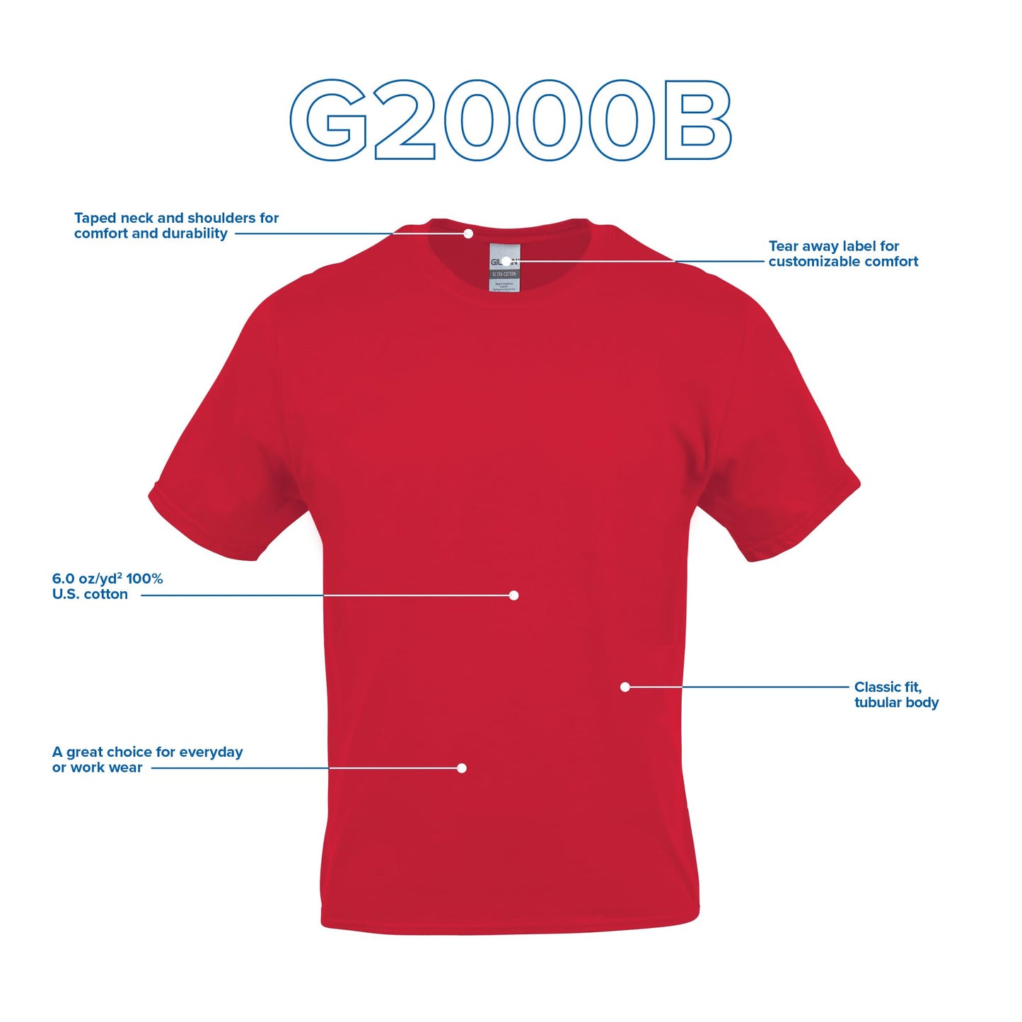 Gildan Youth Ultra Cotton T-Shirt, Style G2000B, Multipack, White (12-Pack), Large