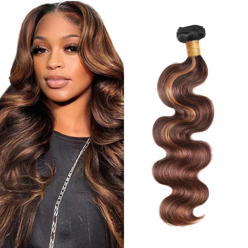 LadrXadr P430 Human Hair Bundles Ombre Highlight Body Wave Bundles 30 inch Dark Brown Human Hair Bundle