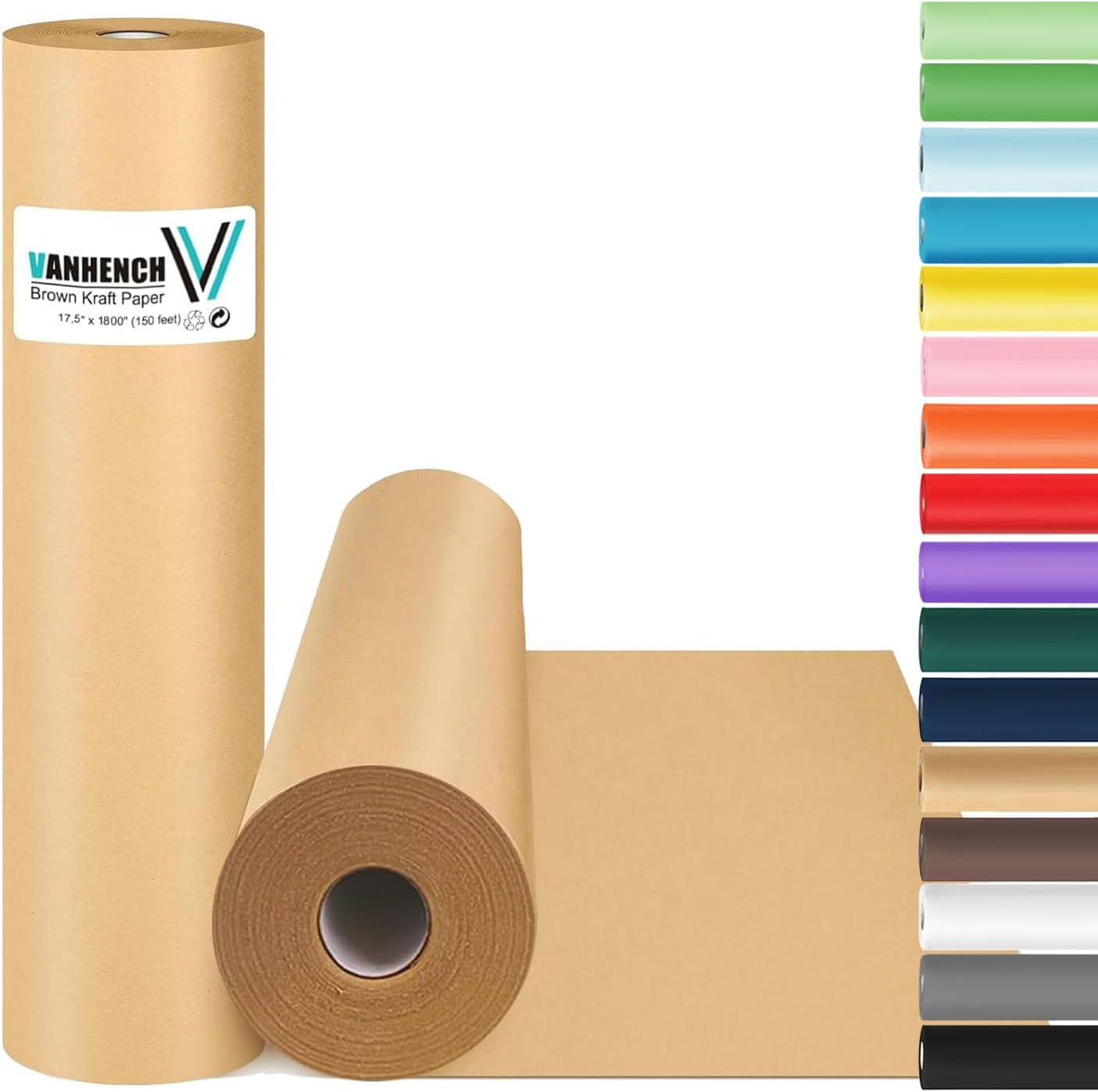 Brown Wrapping Paper Roll - Craft Kraft Packing Paper 17.5"x1200" for Gifts, Arts, & Moving Supplies | 70GSM