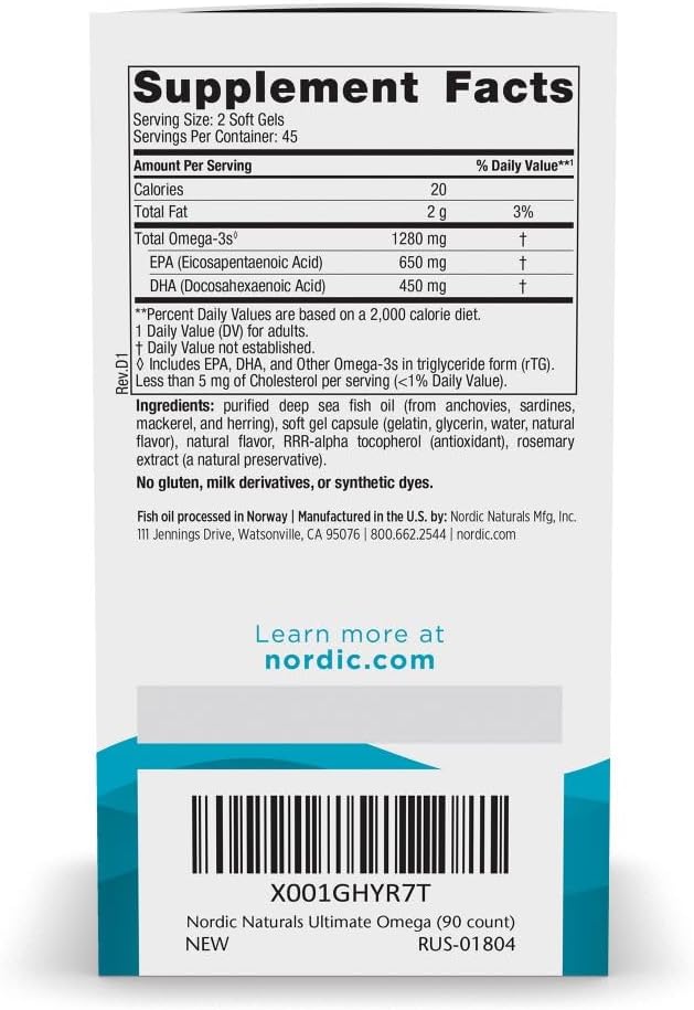 Nordic Naturals Ultimate Omega - High-Potency Omega-3 Fish Oil Supplement | 90 Soft Gels, Lemon Flavor, 1280 mg Omega-3