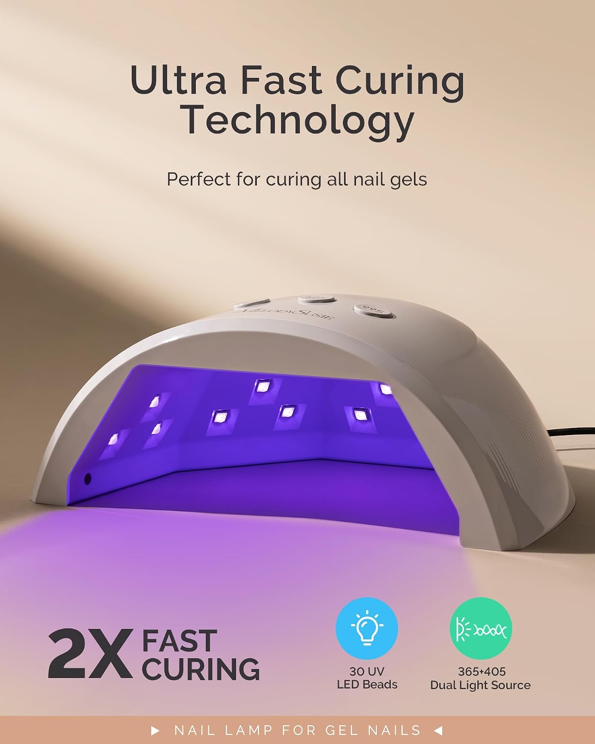 Compact UV LED Nail Lamp - Advanced 30W Nail Dryer with Smart Sensor & 3 Timers | Cures All Gels, White