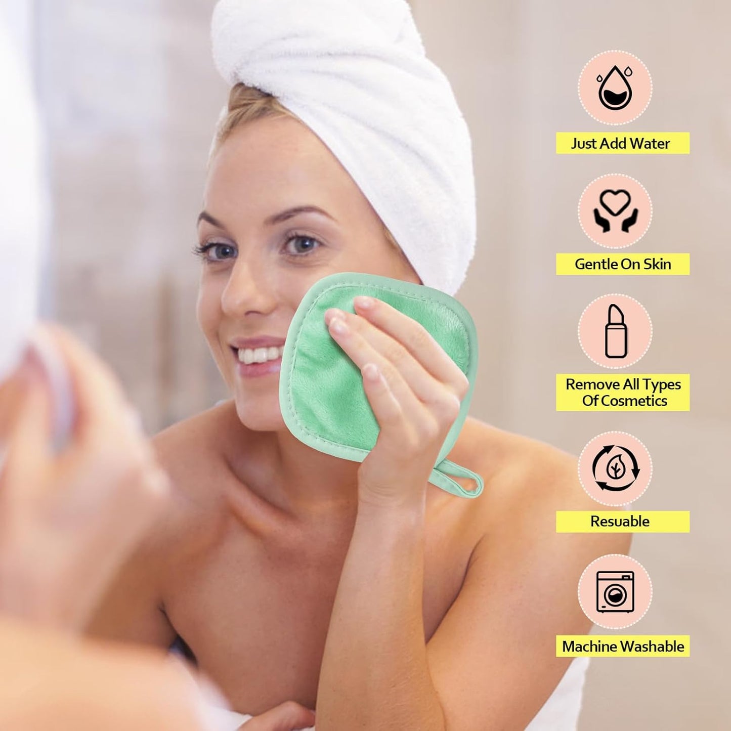 Makeup Remover Cloths - Reusable Ultra Soft Facial Cleansing Pads | 12 Count, 5x5 In, Green