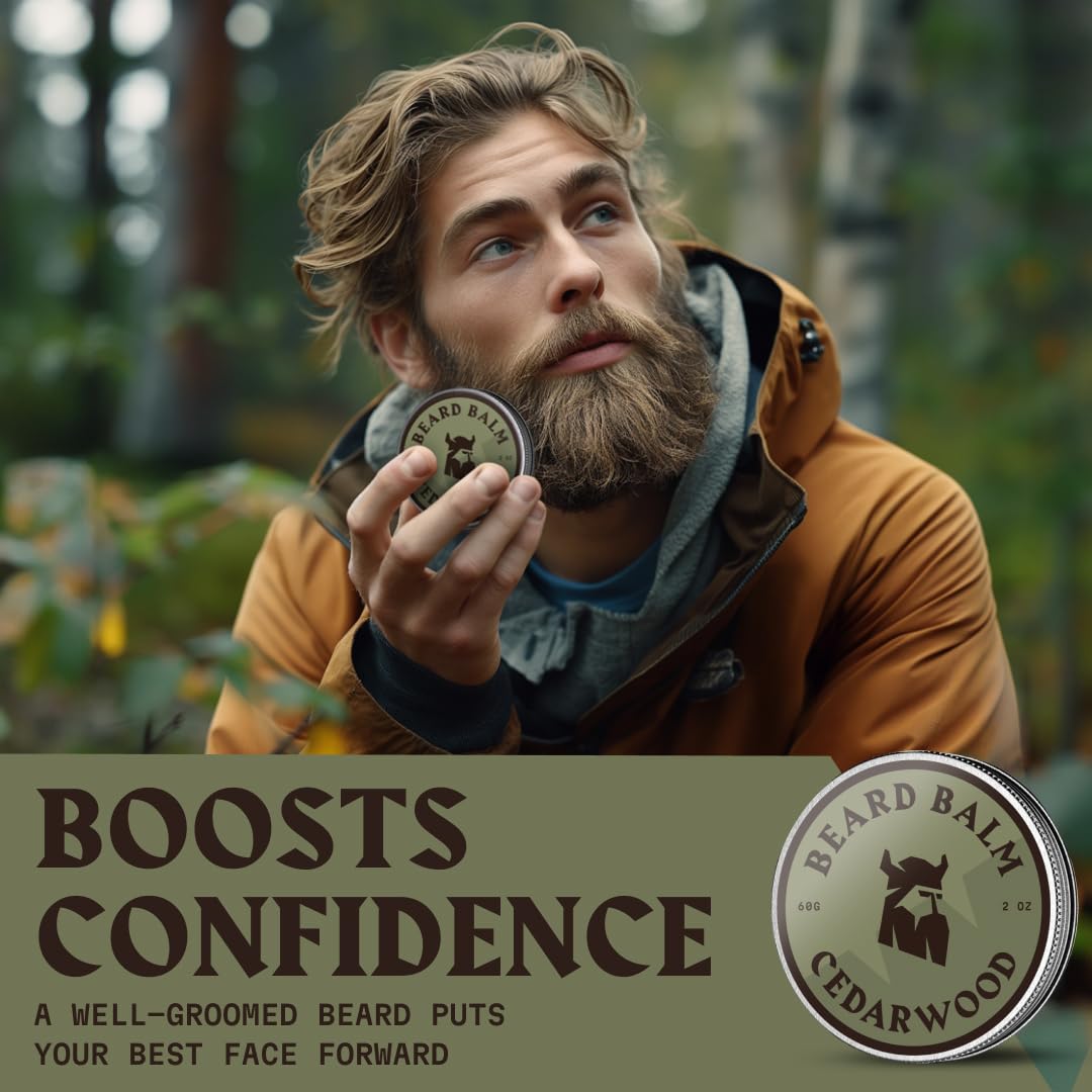 Striking Viking Cedar Beard Balm - 2 Fl Oz Pack of 1, Cedar - Softens & Moisturizes with Beard Butter & Shea - Tames Flyaways with Styling Balm & Cedarwood