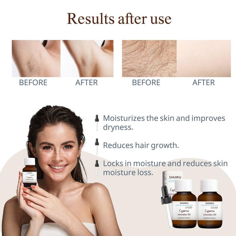 Cyperus Rotundus Oil for Hair Removal - 100% Pure Natural Extract | Smooth Skin, Reduce Body Hair Growth - 60ml (2 Packs)