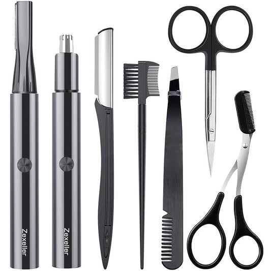 ZEXELLER Electric Nose Hair Trimmer Eyebrow Trimmer for Men Women, 7-in-1 Painless Facial Grooming Kit, USB Rechargeable IPX7 Waterproof Precision Trimmer for Nose Ear Eyebrow Beard Body Hair