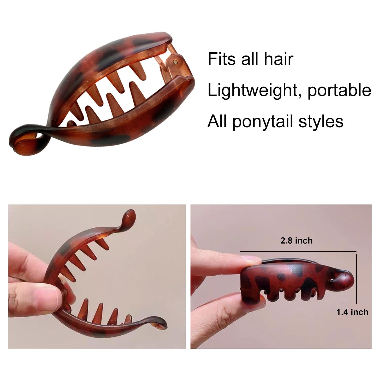 Retro Oval Leopard Print Banana Hair Clips - 4PCS Non-Slip Claw Clips for Ponytails & Buns | Cute Hair Accessories for Thin Hair