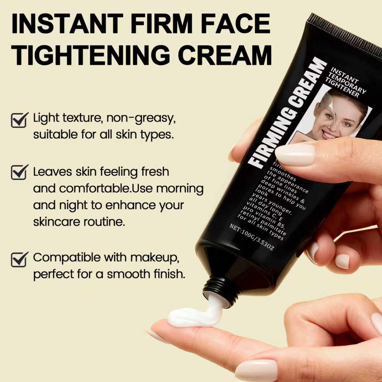 Instant Face Tightener Cream - Firming & Wrinkle Smoothing | Reduces Fine Lines & Pores, 3.53 oz