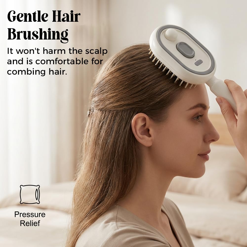 Electric Spray air Cushion Massage Comb, 3-in-1 Electric Mist Spray Hair Brush, Retractable Hairs Massage Brush for Frizzy Hair & Scalp Care, Relieve Hair Tangles & Dryness (Purple)