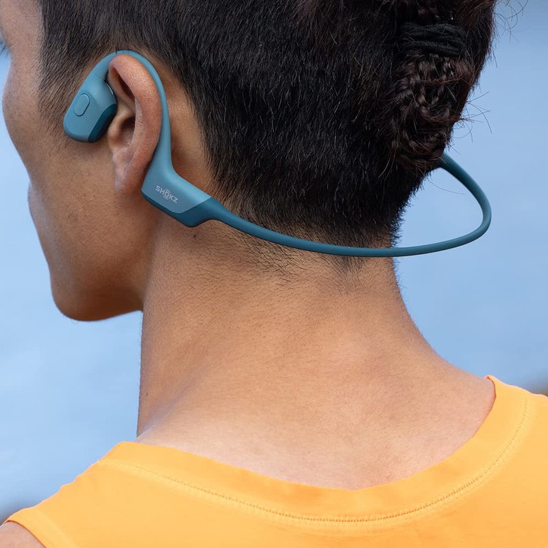 SHOKZ OpenRun Pro-Bone Conduction Headphones, Open-Ear Bluetooth Wireless Sport Headphones for Running and Workout, Sweat Resistant, Long Battery Life, Premium Deep Bass, Mic，with Hair Band, Blue