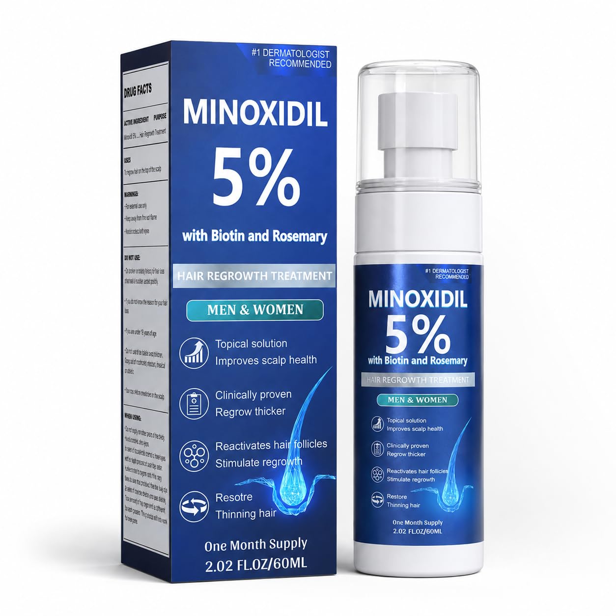 Minoxidil Hair Growth Serum for Men & Women - Extra Strength with Biotin & Rosemary for Thicker Hair | 60ML